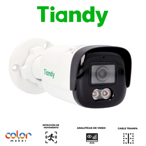 [TC-C35WQ] TIANDY 5MP PRO COLORMAKER Cámara bala lente fijo - 2.8mm - IR 50m - Metal - Micrófono y Speaker - PoE - Soporta microSD - IP67