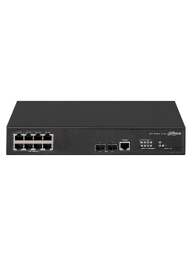 [DHT3700012] DAHUA DH-AS4300-8GT2GF- Switch Gigabit administrable de capa 2 con 8 puertos10/100/1000 Base-T y2 ranuras SFP d 1Gbps. Ofrece una capacidad de switching de 20Gbps y viene con una robusta carcasa metálica, ideal para redes de alto rendimiento #REM