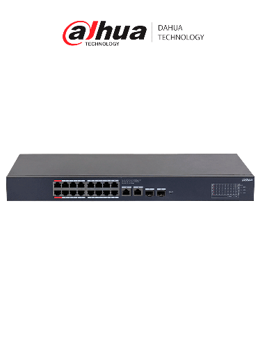 [DHT3720077] DAHUA DH-CS4220-16GT-190-V2 Switch Poe de 16 Puertos Gigabit con PoE inteligente, puerto rojo de 90W, 190W totales, 2 puertos SFP, PoE Watchdog, switching de 40 Gbps y protección avanzada contra descargas. Plataforma DoLynk Care/