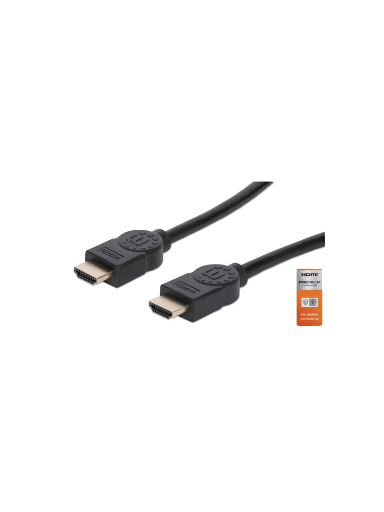 [MAN2760031] MANHATTAN 355360 Cable HDMI de Alta Velocidad con Canal Ethernet, Versión Premium / 4K@60Hz UHD, HEC, ARC, 3D, ancho de banda de 18 Gbps / HDMI Macho a Macho / Blindado, 5.0 m (15 ft.) / Negro