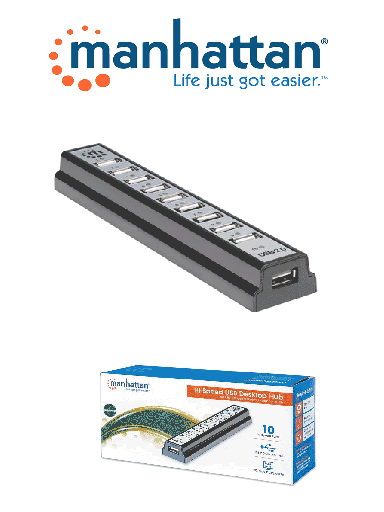 [MAN3280009] MANHATTAN 161572 - USB de Alta Velocidad de escritorio / 10 puertos, que proveen energía / 