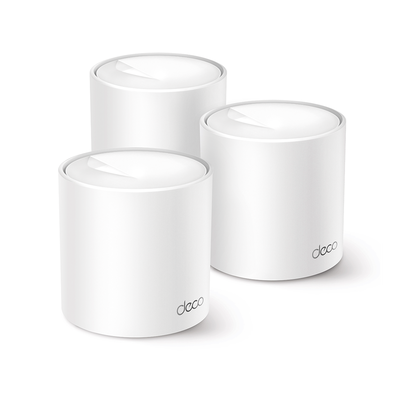 [228131] Kit 3 Routers Inalámbricos MESH Interior para Hogar / Doble Banda Wi-Fi 6 AX1500 Mbps / 2 Puerto Gigabit WAN/LAN / 2 Antenas Internas / Administración Mediante la App Deco (iOS, Android) / Protección HomeShield