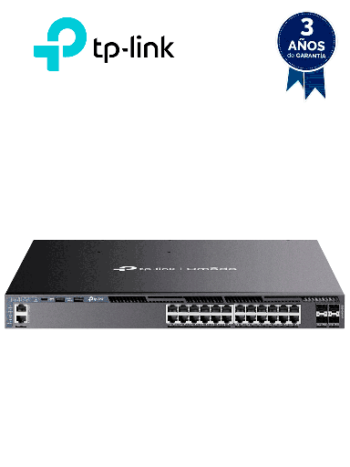[TPL3720040] TP-LINK SG6428XHP - Switch Omada L3 Stackable de 24 puertos POE+ Gigabit y 4 puertos SFP+ 10G , 700W , Stacking físico , Funciones L3 Enterprise. RIP, OSPF, ECMP, VRRP, PIM-DM, DHCP Server/Relay , Alta disponibilidad , VRRP y ERPS , Interfaz WEB , CLI.