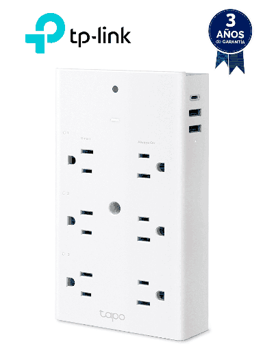 [TPL1320013] TP-LINK TAPO P306 - Multicontacto de 6 contactos WiFi para exterior , equipado con 1 puerto USB-C (PD) y 2 puertos USB-A (QC3.0), que brindan hasta 18 W de potencia ,  Control remoto con APP TAPO , Compatible con Alexa, Google Home y Apple Home.