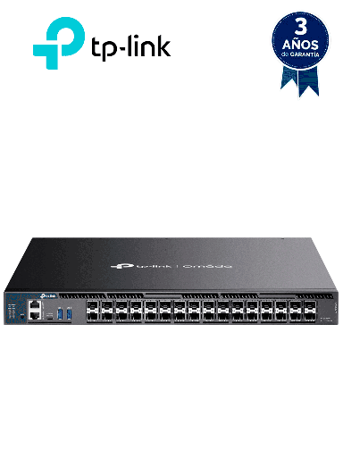[TPL3700046] TP-LINK SX6632YF- Switch Omada L3 Stackable de 26 puertos SFP+ 10G y 6 puertos SFP28 25G , Stacking físico , Funciones L3 Enterprise. RIP, OSPF, ECMP, VRRP, PIM-DM, DHCP Server/Relay , Alta disponibilidad , VRRP y ERPS , Interfaz WEB , CLI , SNMP y RMON.