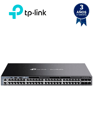 [TPL3700047]  TP-LINK SG6654X- Switch Omada L3 Stackable de 48 puertos RJ45 Gigabit y 6 puertos SFP+ 10G , Stacking físico , Funciones L3 Enterprise. RIP, OSPF, ECMP, VRRP, PIM-DM, DHCP Server/Relay , Alta disponibilidad , VRRP y ERPS , Interfaz WEB , CLI , SNMP.