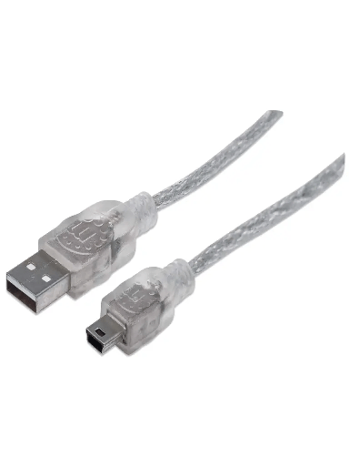 [MAN3280004] MANHATTAN 333412 Cable para Dispositivos USB Mini-B de Alta Velocidad USB 2.0, A macho/ Mini-B macho, 480 Mbps, 1.8 m, Plateado translúcido