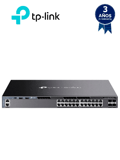 [TPL3700045] TP-LINK SG6428X - Switch Omada L3 Stackable de 24 puertos Gigabit y 4 puertos SFP+ 10G , Stacking físico , Funciones L3 Enterprise. RIP, OSPF, ECMP, VRRP, PIM-DM, DHCP Server/Relay , Alta disponibilidad , VRRP y ERPS , Interfaz WEB , CLI, SNMP y RMON.