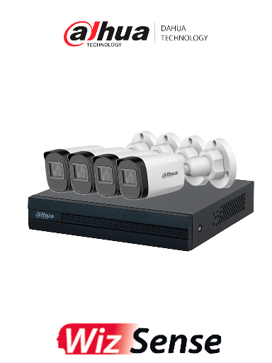 [DHT0260006] DAHUA KIT/XVR1B08-I/4-B1A21N-U - Kit de Videovigilancia con DVR Cooper-I WizSense, IA, 8 canales +2 IP o Hasta 10 Canales IP  y 4 cámaras B1A21-U de 2MP. Graba en H.265+  y permite búsqueda de humanos y vehículos con SMD Plus. 