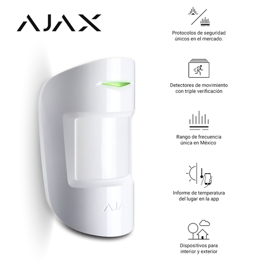 [AM168AJX01] DETECTOR DE MOVIMIENTO PIR AJAX MOTIONPROTECT ANTIPET INTERIOR 12MTS COBERTURA TECNOLOGIA JEWELLER 1.7KMS ALCANCE INALAMBRICO COLOR BLANCO