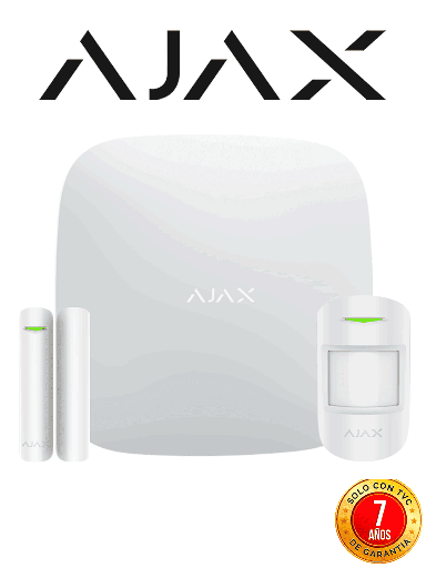 [AJX2480022] AJAX KIT BASIC - Panel de  alarma Hub 4G conexión Ethernet y una ranura sim 4G / APP “AJAX PRO” iOS y Android , 1 sensor de movimiento y 1 detector de puerta o ventana con entrada auxiliar en color blanco  