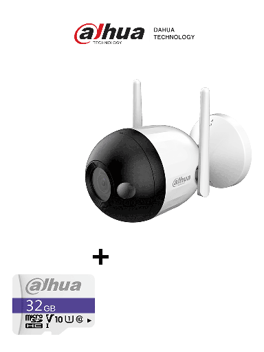 [DHT0150063] Bundle F2C-LED - Cámara IP Bullet Wifi de 2 Megapíxeles/ Full Color/ Microfono Integrado/ 30 Mts de Luz Visible/ Ranura para MicroSD/ IA con Detección de Humanos/ IP67/ + Memoria Micro SD  de 32GB