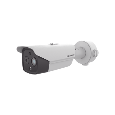 [204705] Bala IP Dual / Térmica 3.6 mm (256 × 192) / Óptico 4.3 mm (4 Megapixel) / 30 mts IR / Exterior IP67 / PoE / Termométrica / Detección de Temperatura / Sirena y Luz Intermitente Integrada / MicroSD