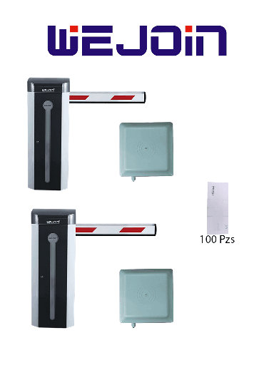 [WJN0960046] WEJOIN: Kit de 2 Barreras Vehiculares de 4M con 2 Lectoras UHF de 6M y 100 Tags Adheribles