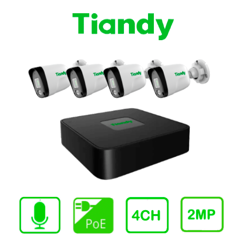 [TC-KIT4BAK104] TIANDY KIT-IP4BAK - KIT NVR 4CH / H.265 / 1HDD / POE + 4 CAMARAS IP BULLET 2MP SERIE AK / 2.8MM / NO ONVIF / IR 30M / CARCASA POLICARBONATO / MICROFONO / POE