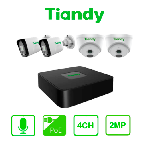 [TC-KIT2B2DAK104] TIANDY KIT-IP2B2DAK - KIT NVR 4CH / H.265 / 1HDD / POE + 2 CAMARAS IP BULLET 2MP SERIE AK / 2.8MM / NO ONVIF / IR 30M / CARCASA POLICARBONATO / MICROFONO / POE + 2 CAMARAS IP DOMO 2MP SERIE AK / 2.8MM / NO ONVIF / IR 30M / CARCASA POLICARBONATO / MICROFONO / POE