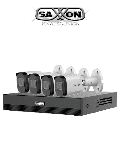 [DHT0250029] SAXXON SUA-KIT/XVR1E04-I/4-B20M-0280B - Kit de 4 Canales HDCVI 1080P/ 4 Cámaras B20M de 2.8mm con Campo de Visión de Hasta 100°/ Grabador Soporta Hasta 5 Canales IP y Detección de Movimiento Inteligente/  Cámaras Fabricadas en Metal de Alta Duración