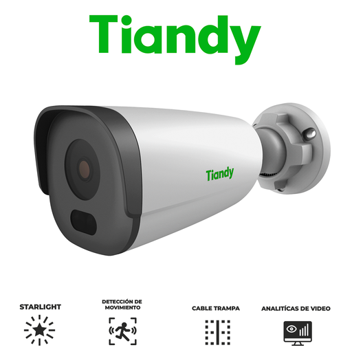 [TC-C34GS] TIANDY 4MP SUPERLITE STARLIGHT CAMARA BALA LENTE FIJO - 2.8MM - IR 50M - METAL Y POLICARBONATO - MICROFONO.