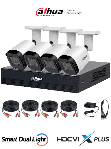 [DHT0250034] DAHUA DHI-KIT/XVR1B04-I/T/4-B2A21N-U-IL-0280B - Kit 4 Canales 2 MP/ DVR Cooper-U WizSense con IA/ Cámaras B2A21N-U-0280B/ Hasta 5 Canales IP Rendimiento Max 20Mbps/ Soporta HDCVI & AHD & TVI & CVBS/ Metalica
