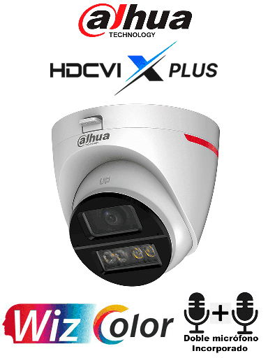 [DHT0290116] DAHUA DH-HAC-HDW1549XN-A-PRO -Cámara Domo 5MP WizColor/Imagen 24 Horas a Color/Corrección de Dist de Imagen Mediante IA/ Iluminador Int con Luz Calida/ Hasta 50m Ilumin/ Doble Mic Incorp/ Campo de Visión de Hasta 101°/ WDR Real/ Policarbonato+Metal