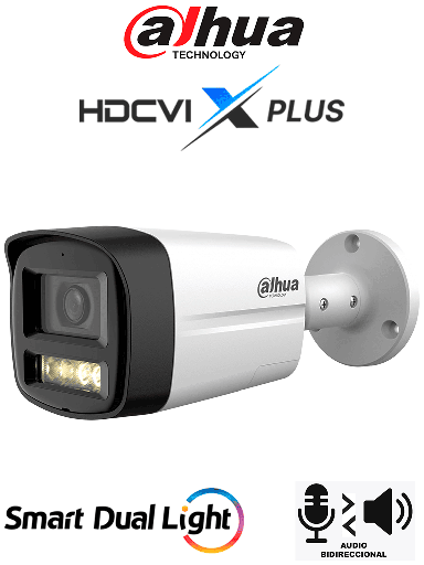 [DHT0290118] DAHUA DH-HAC-HFW1500TLMN-IL-T - Camara Bullet de 5 Megapixeles/ Audio 2 Vías/ Iluminador Dual Inteligente Mediante IR y Luz Calida/ 3DNR Para Reducción de Ruido en Imagen/ Lente de 2.8mm/ IR de Hasta 40 Mts/ IP67/ Policarbonato + Metal