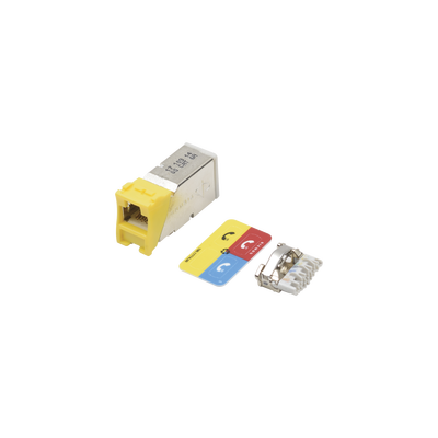 [93574] Jack Z-MAX Cat6A, Blindado, Montaje híbrido en Placa de Pared (Plano y Angulado), Color Amarillo