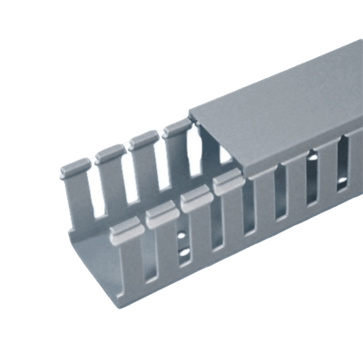 [239832] Canaleta Ranurada de PVC con Tapa, Tipo F, 32 mm de Ancho, 101.6 mm de Alto y 2 m de Largo, Color Gris