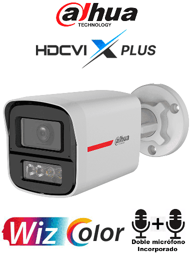 [DHT0290117] DAHUA DH-HAC-HFW1549XN-IL-A-PRO - Cámara Bullet 5MP WizColor/ Imagen 24H a Color/ Corrección de Imagen por IA/ Iluminador Dual Int Mediante IR y Luz Calida / Hasta 50m de Ilumin/ Doble Mic Incorp/ Campo de Visión de Hasta 101°/ Policarbonato + Metal