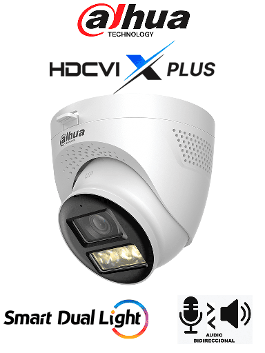 [DHT0300088] DAHUA DH-HAC-HDW1500TQN-IL-T - Cámara Domo 5MP/ Mic Integrado y Audio Bidirec/ Iluminación Dual Mediante IR y Luz Calida/ Hasta 40 Mts de Iluminación/ Lente de 2.8mm Apertura Hasta 111°/ 3DNR Para Reducción de Ruido/ IP67/ Policarbonato + Metal