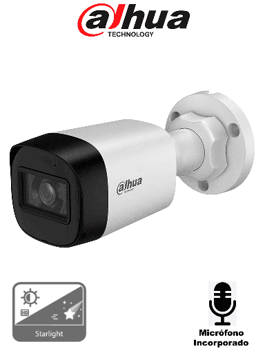 [DHT0290122] DAHUA DH-HAC-HFW1500RLN-A-S3-DIP - Cámara Bullet de 5 Megapíxeles Starlight/ Micrófono Integrado/ Lente de 2.8mm/ Hasta 30 mts de Iluminación Inteligente/ IP67