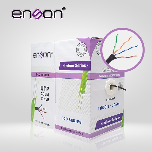[CB02BENS02] CABLE UTP CAT5E ENSON 12251B305 SERIE ECO CALIBE 24 AWG CCA BOBINA DE 305 METROS FORRO PVC COLOR NEGRO USO INTERIOR RECOMENDADO PARA TRANSMISION DE DATOS BASE 10,100