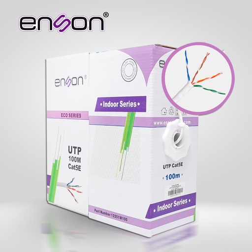 [CB02BENS00] CABLE UTP CAT5E ENSON 12251W100 SERIE ECO CAL 24AWG CCA BOBINA 100MTS  PVC COLOR BLANCO USO INTERIOR